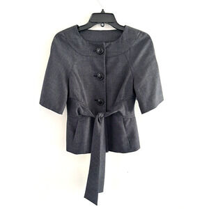 The Limited | Women's Black Wide Sleeves Button Front Belted Crop Jacket Size XS